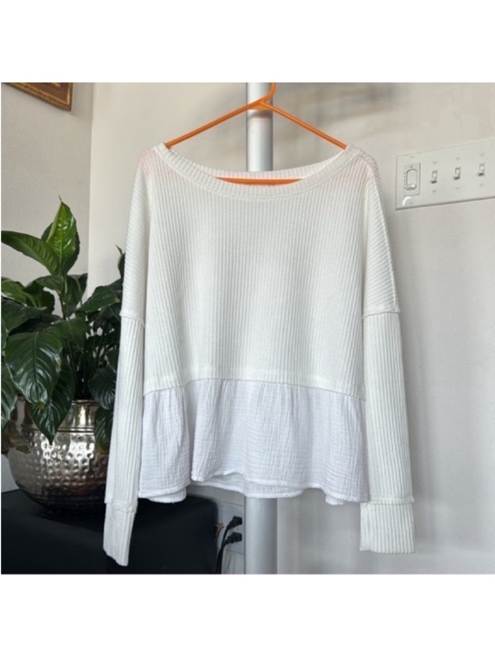 Altar’d State Waffle Knit Gauze Slouchy Top/Blouse/Shirt Sz L Ivory White